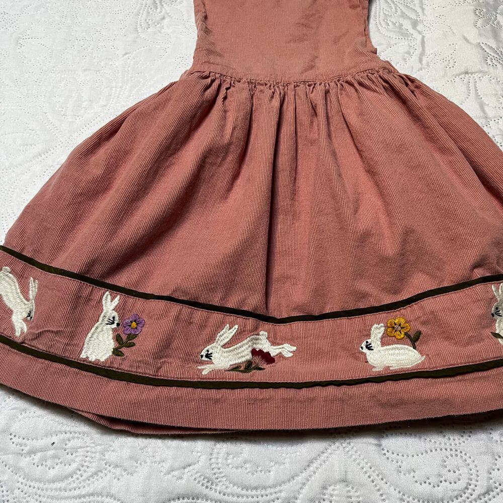Mini Boden Bunny Appliqué Pinafore Dress Size 3/4 - Picture 4 of 5